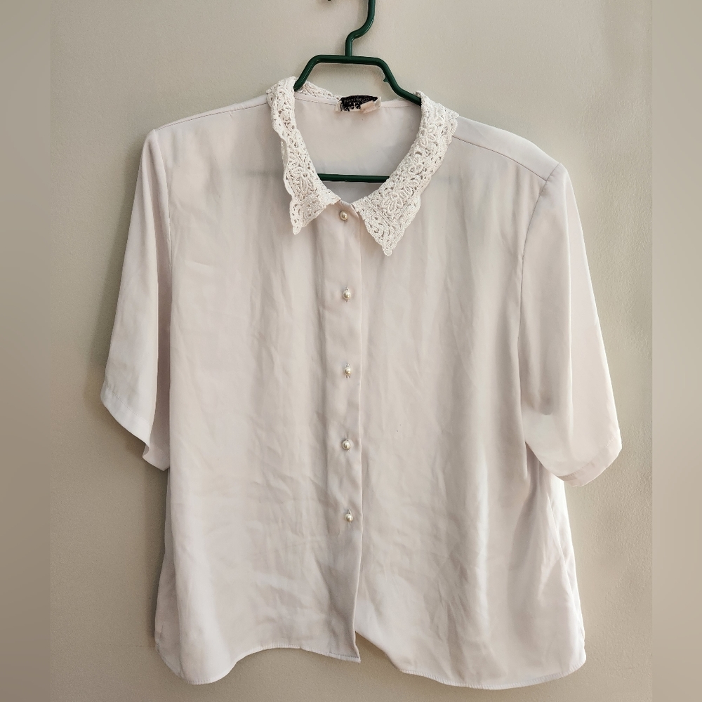 Vintage Sheer Pearl Button Up Women's Shirt Size L